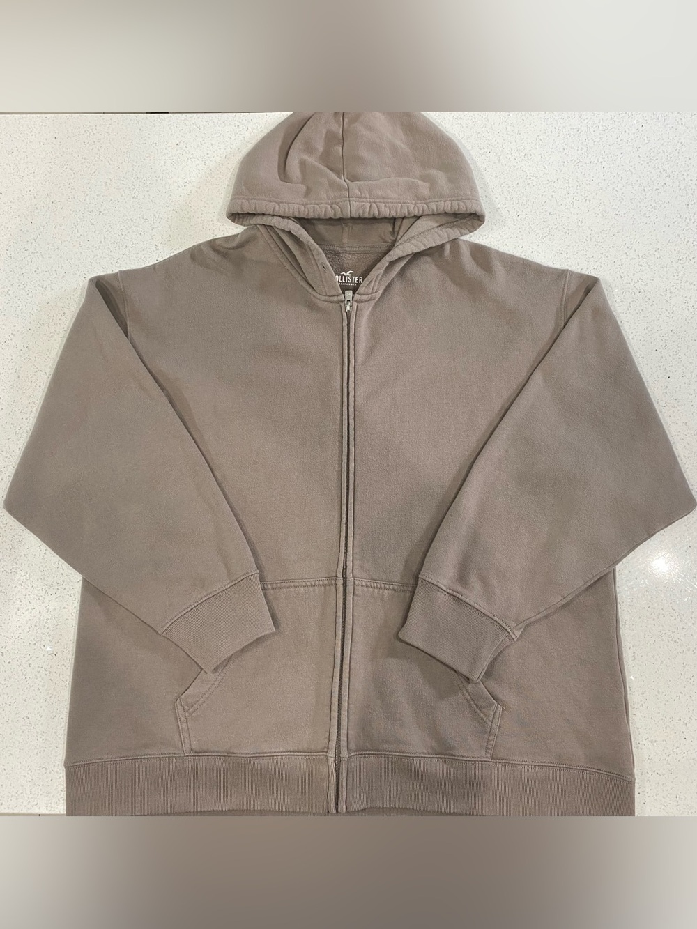 Hollister Men's Beige Zip-Up Hoodie Jacket